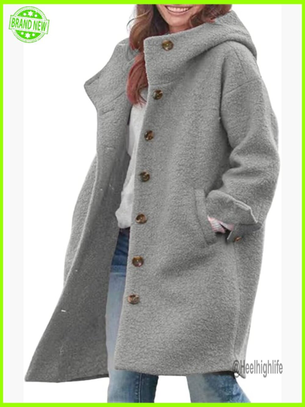 Women's Long Wool Coat with Hood Single Breasted Trench Jacket Winter